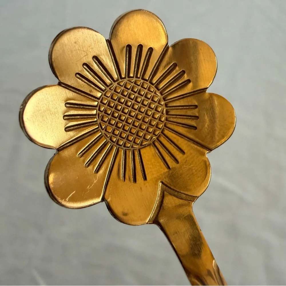 Vintage Gold Tone Floral Spoon Set Brass Flower Spoons 4 Pieces